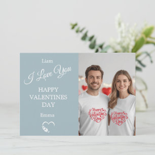 Modern Valentine’s Day Photo Card Light Blue Gray