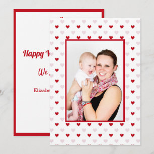Modern Valentine's Day Hearts Photo Custom Red Holiday Card