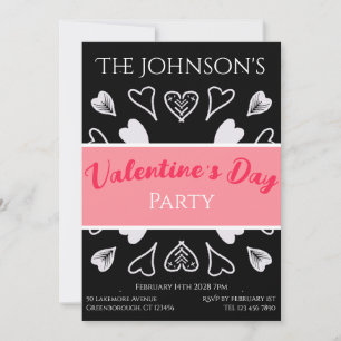 Modern Valentine's Day Party Black and White Pink Invitation