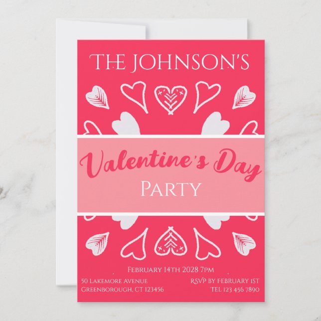 Modern Valentine's Day Party Pink Invitation (Front)