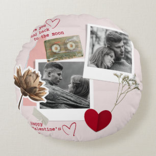 Modern Valentines Day Personalised Couple Photo  Round Pillow