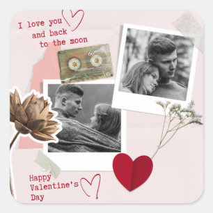 Modern Valentines Day Personalised Couple Photo  Square Sticker