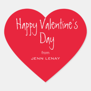 Modern Valentines Day Red Heart Personalized Sticker