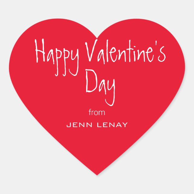 Modern Valentines Day Red Heart Personalized Sticker (Front)