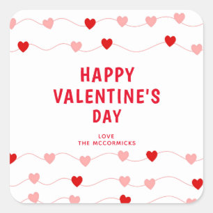 Modern Valentines Day Red Hearts Personalized Square Sticker