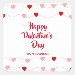 Modern Valentines Day Red Pink Hearts Personalized Square Sticker