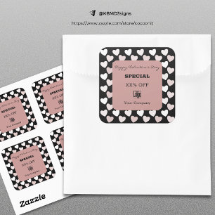 Modern Valentine's Day Special Black Pink Square Sticker