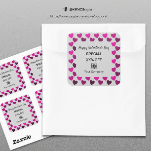 Modern Valentine's Day Special Red Hearts Grey Square Sticker