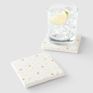 Modern Valentines Day Sprinkle Hearts Mustard Stone Coaster