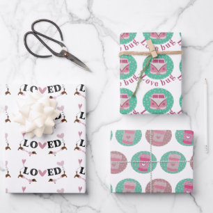 Modern Valentines Day Trendy Pink and Green Wrapping Paper Sheet