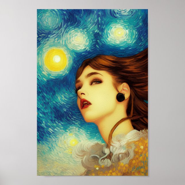Modern Van Gogh’s Starry Night Style Exotic Beauty Poster (Front)