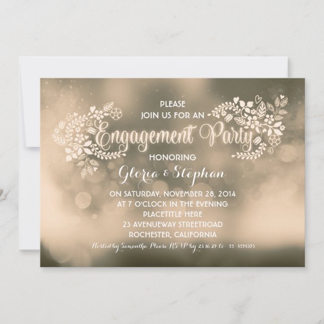Modern vanilla brown floral engagement party invitation (Front)