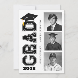 Modern Varsity Baseball Player Photo Graduation Invitation