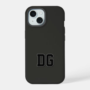 Modern Varsity Black Grey Monogram Initials iPhone 15 Case