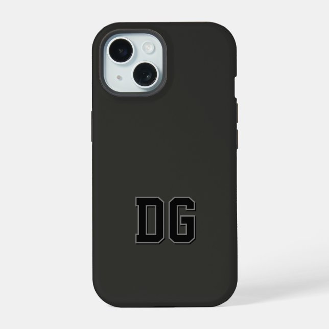Modern Varsity Black Grey Monogram Initials iPhone 15 Case (Back)