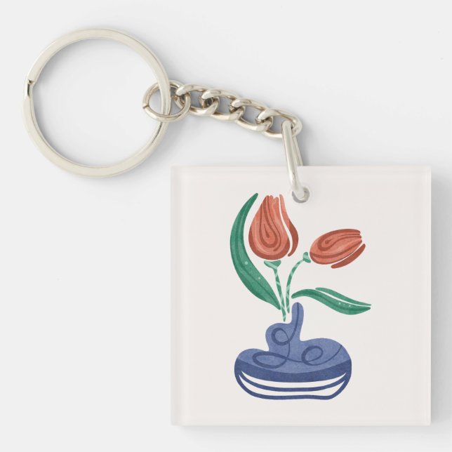 Modern Vase with Tulips | Floral Still Life Art Keychain (Front)