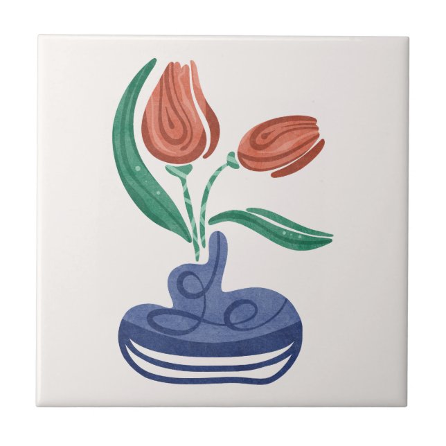 Modern Vase with Tulips | Floral Still Life Art Tile (Front)