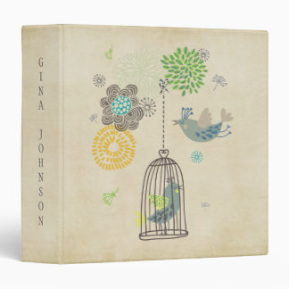 Modern Vector Birds Cage Flowers Office Binder