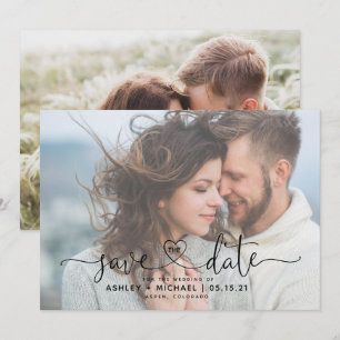 Modern Vellum 2 Photo Heart Script Wedding Save Th The Date