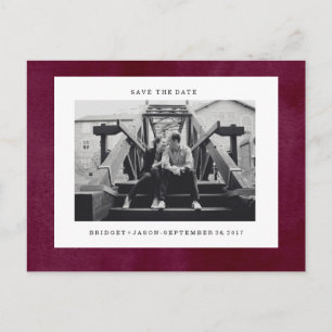 Modern Velvety BURGUNDY Photo  SAVE THE DATE Announcement Postcard