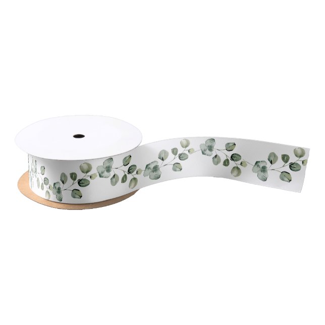 Modern versatile Eucalyptus branch border Ribbon Satin Ribbon (Spool)