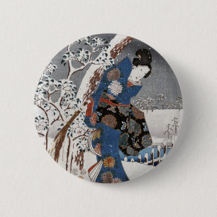 Modern Version of the Tale of Genji in Snow Scene 2 Inch Round Button
