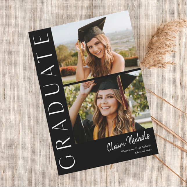 Modern Vertical 2 Photo Collage Graduation Invitation (Creator Uploaded)