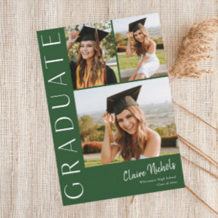 Modern Vertical 3 Photo Collage Graduation Invitation