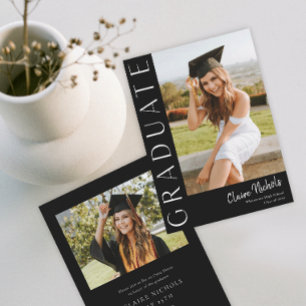 Modern Vertical Black and White Photo Graduation Invitation