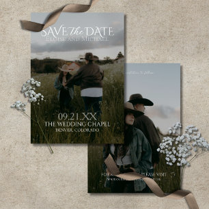 Modern Vertical Double-sided Photo Save The Date Invitation