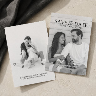 Modern Vertical Double-sided Photo Save The Date Invitation