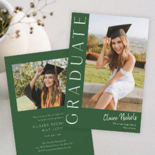 Modern Vertical Green Photo Graduation Invitation
