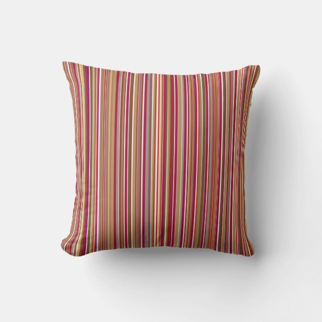 Modern vertical lines in red & brown shades throw pillow (Front)