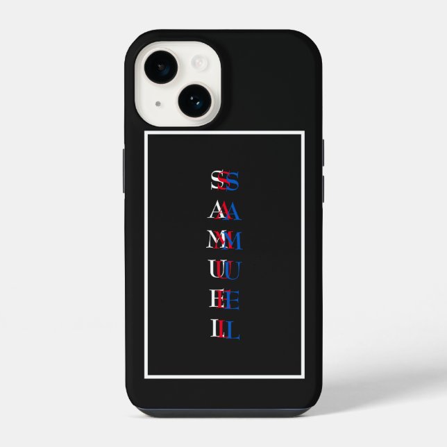 Modern Vertical Monogram Black White iPhone Case (Back)