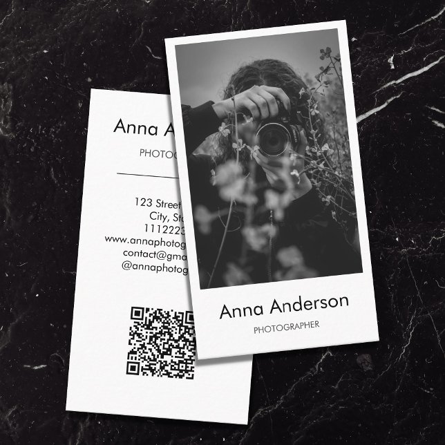 Modern Vertical Photography QR Code Photographer  Business Card (Creator Uploaded)