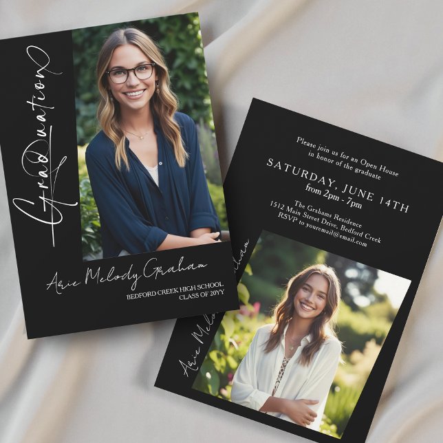 Modern vertical script photo graduation invitation (Creator Uploaded)