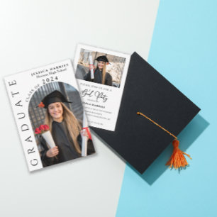 Modern Vertical Two Photo Graduation Party Invitation