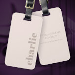 Modern very light muted pink tan luggage tag<br><div class="desc">Modern,  minimal luggage tag with your custom name or text aligned vertically to the right on a very light,  muted pink background.</div>