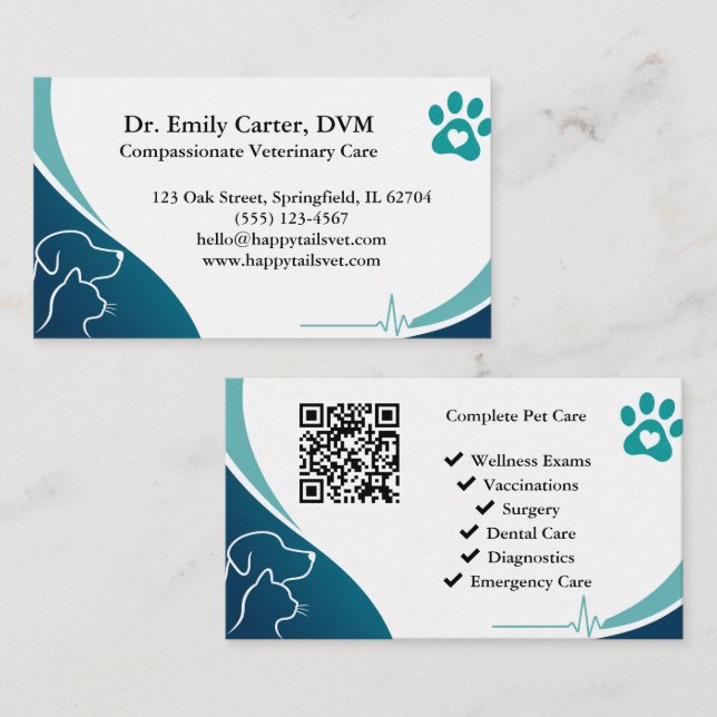 Modern Veterinary Business Card With QR Code (Front/Back)