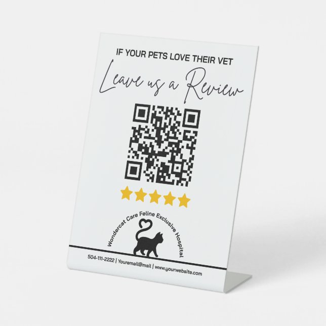 Modern Veterinary Hospital QR Code Review Request Pedestal Sign (Front)