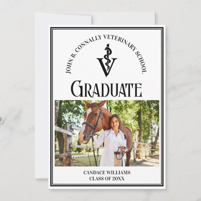 Modern Veterinary School Photo Custom Graduation Announcement (Front)