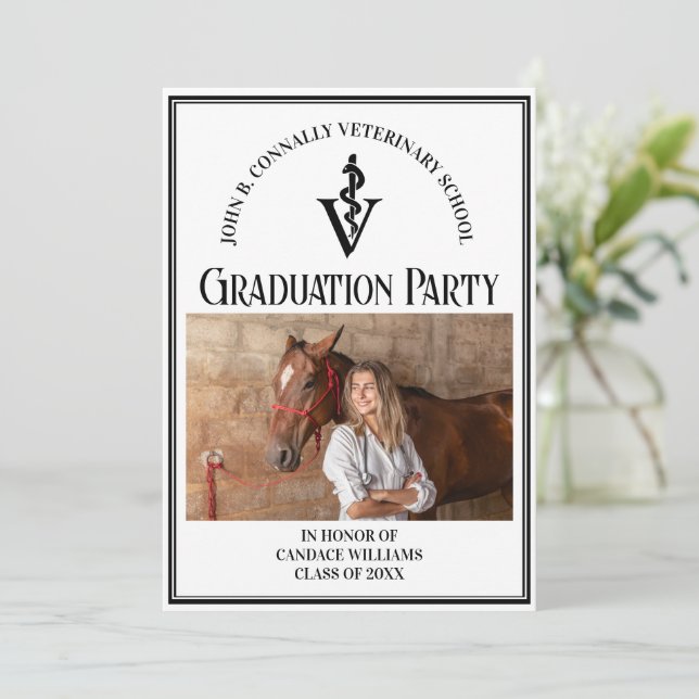 Modern Veterinary School Photo Graduation Party Invitation (Standing Front)