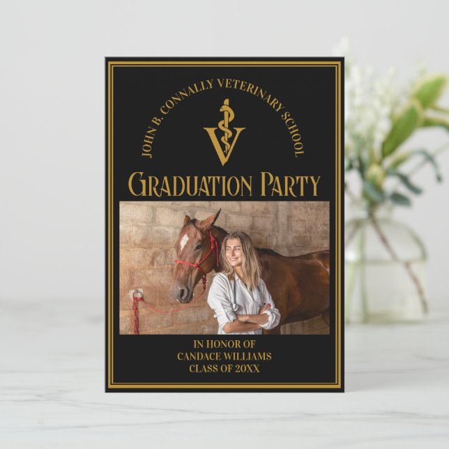 Modern Veterinary School Photo Graduation Party Invitation (Standing Front)