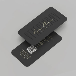 Modern Veterinary Veterinarian VET Black Gold Business Card