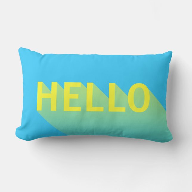 Modern Vibrant Blue and Yellow Hello Typography Lumbar Pillow (Front)