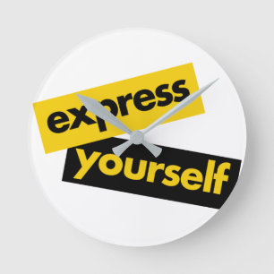 Modern, vibrant, bold graphic of Express Yourself Round Clock