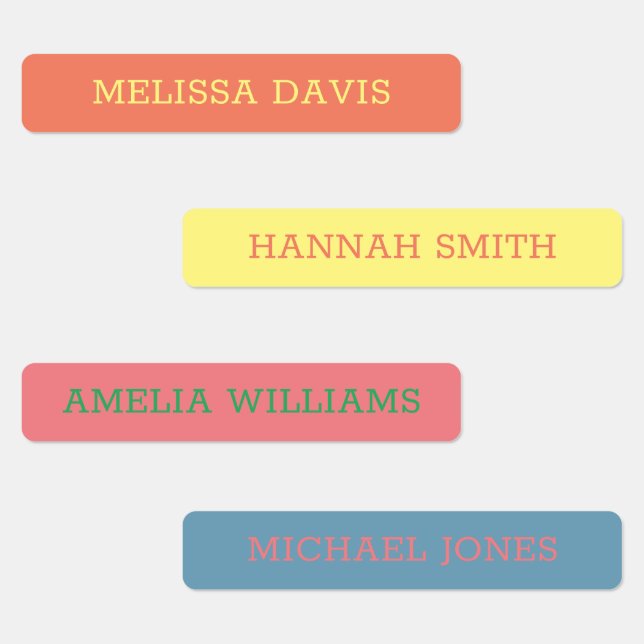 Modern Vibrant Colour Kids Waterproof Name Labels (Group)