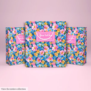 Modern vibrant colours watercolor flower gift pack medium gift bag