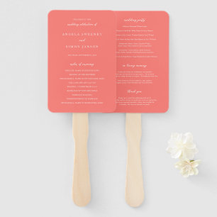 Modern Vibrant Coral Simple Wedding Hand Fan