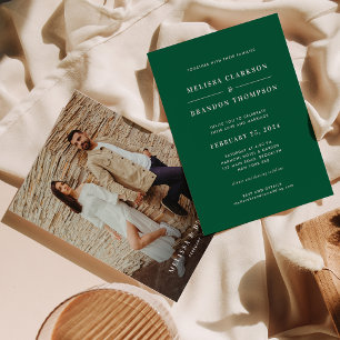 Modern Vibrant Emerald Green Photo Wedding Invitation